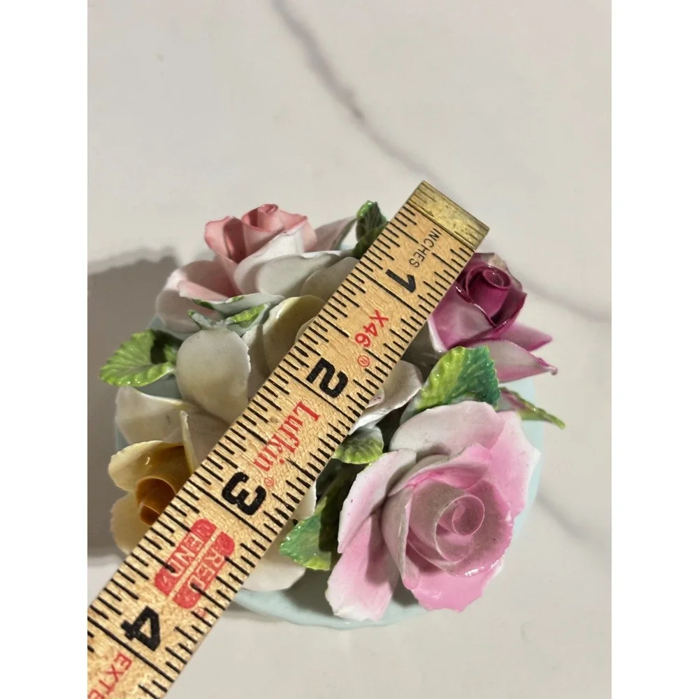 Vintage Porcelain Rose Floral Cluster Figurine Pink Yellow Burgundy Bouquet